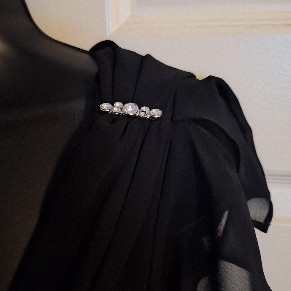 Black V-Neck Ruffle Maxi Dress with Rhinestone Detail - Picture 3 of 8